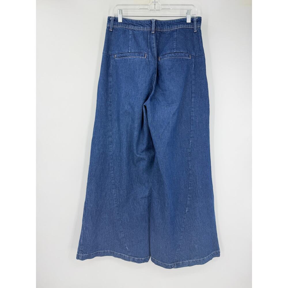 Free People Equinox Denim Trousers Size 28 Wide Leg Jeans Blue Slouchy Pleated - Picture 4 of 16